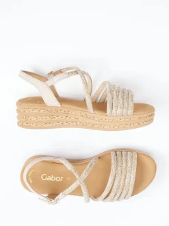 Gabor – Keilsandalette aus Velour/Metallic Beigegold