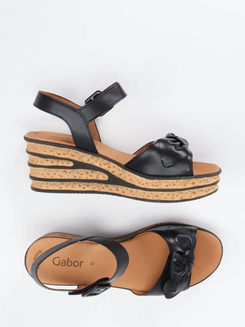 Gabor – Keilsandalette aus Lammleder schwarz
