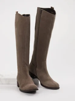 Gabor – Kniestiefel aus Veloursleder in Taupe