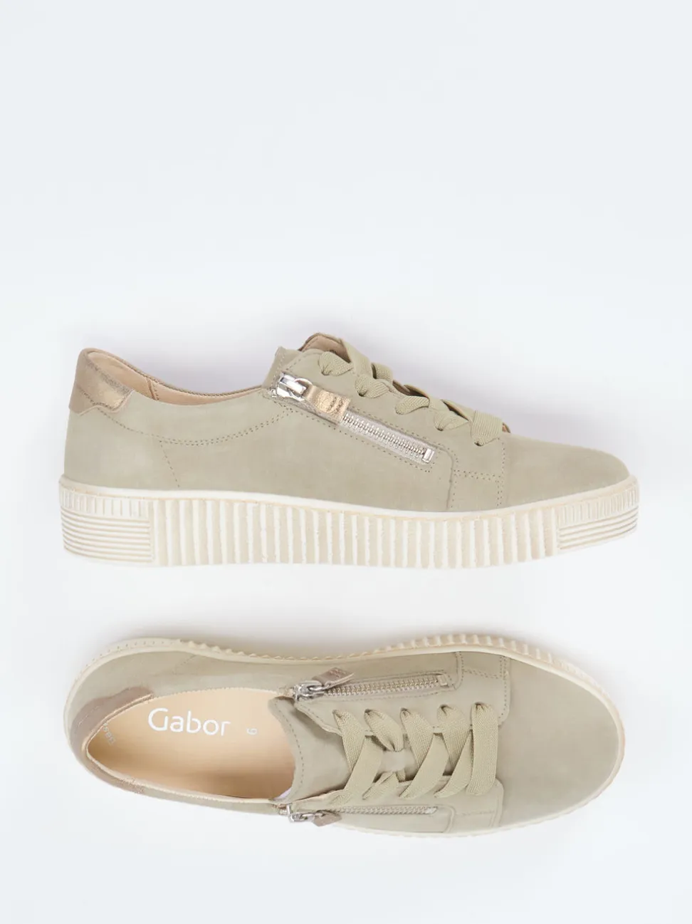 Gabor – Low-Top Sneaker aus Veloursleder Salbeigrün