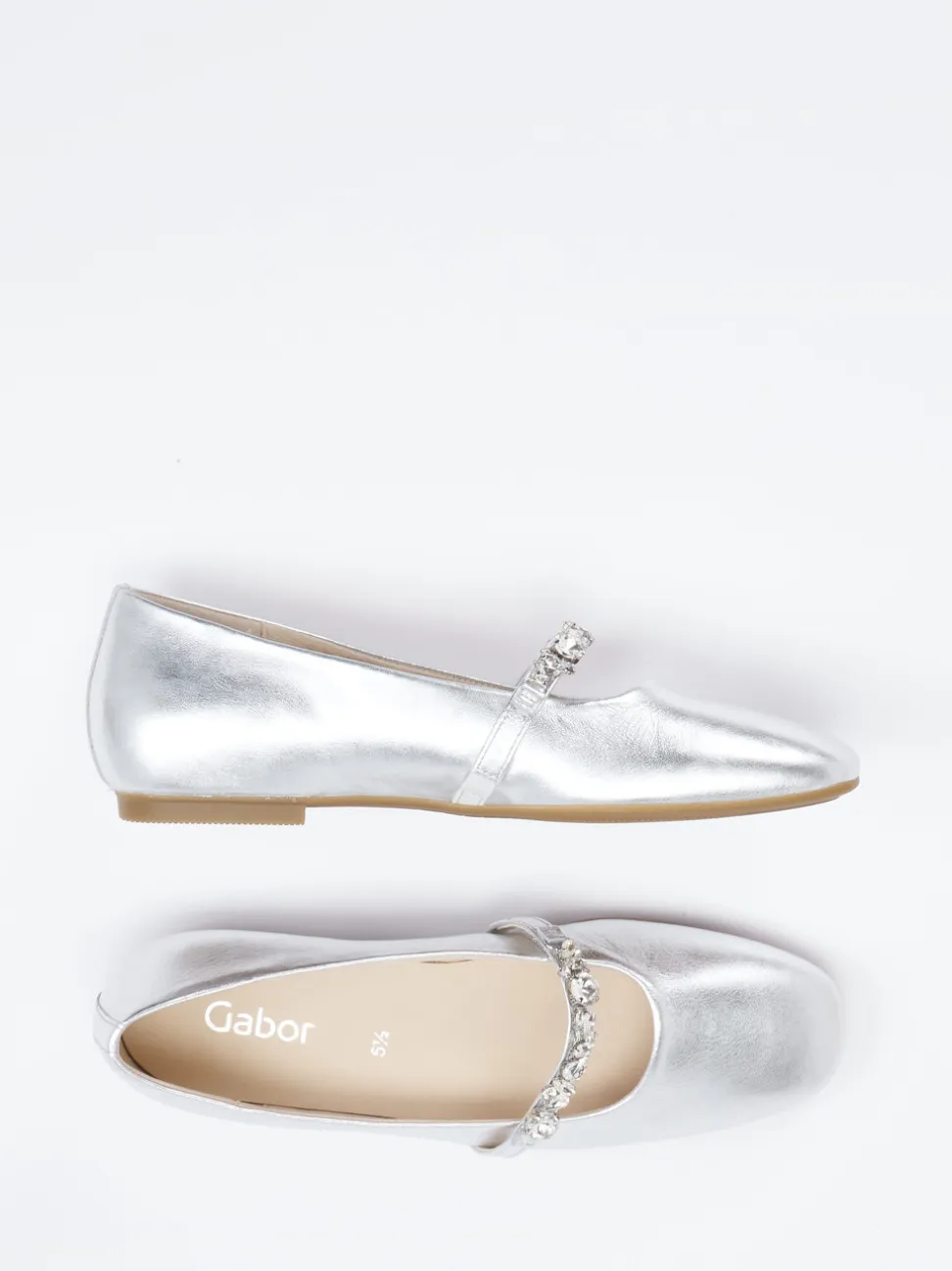 Gabor – Mary Jane Ballerinas aus Metallicleder silber