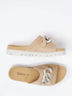 Gabor – Pantolette aus Veloursleder mit Gliederkette