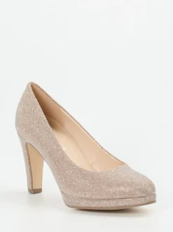 Gabor – Plateau-Pumps aus Metallicleder Champagner