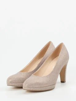 Gabor – Plateau-Pumps aus Metallicleder Champagner