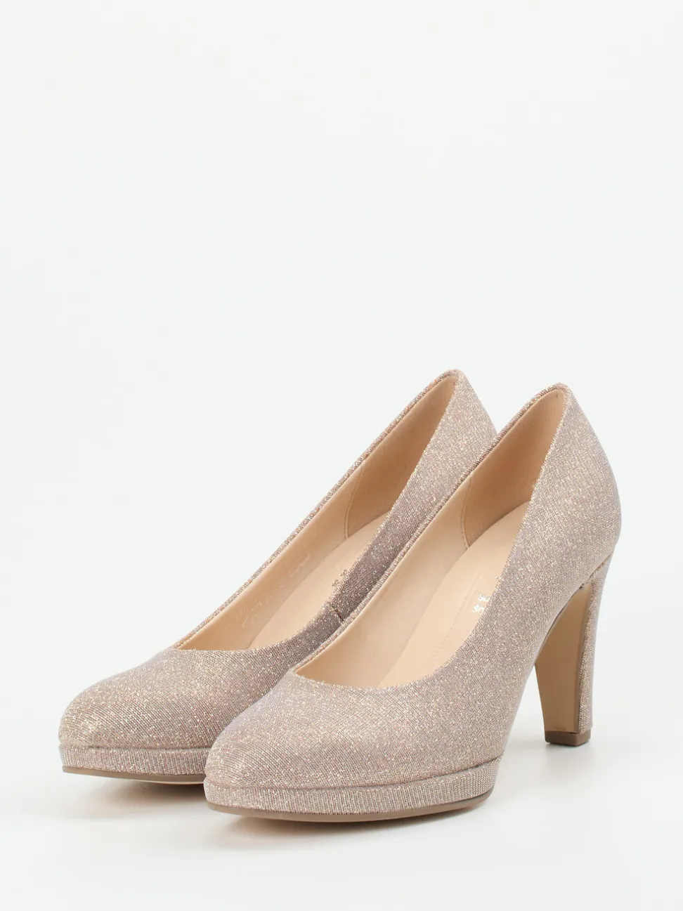 Gabor – Plateau-Pumps aus Metallicleder Champagner