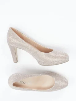 Gabor – Plateau-Pumps aus Metallicleder Champagner