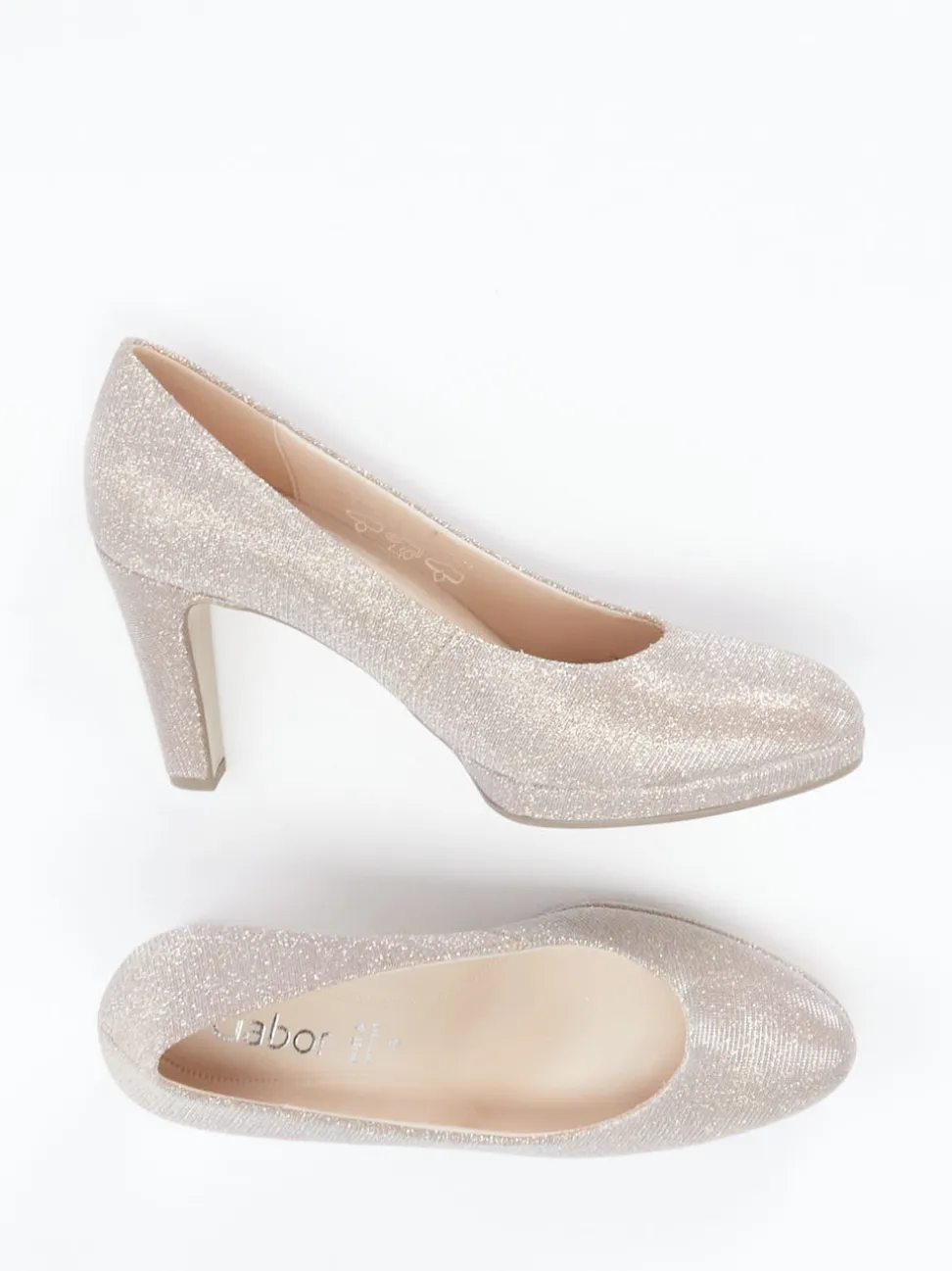 Gabor – Plateau-Pumps aus Metallicleder Champagner