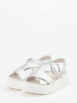 Gabor – Plateau-Sandale aus Metallicleder silber