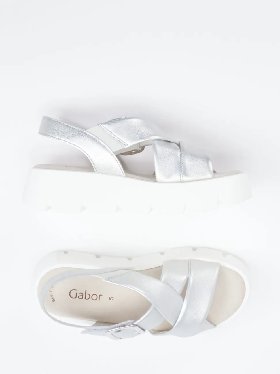 Gabor – Plateau-Sandale aus Metallicleder silber