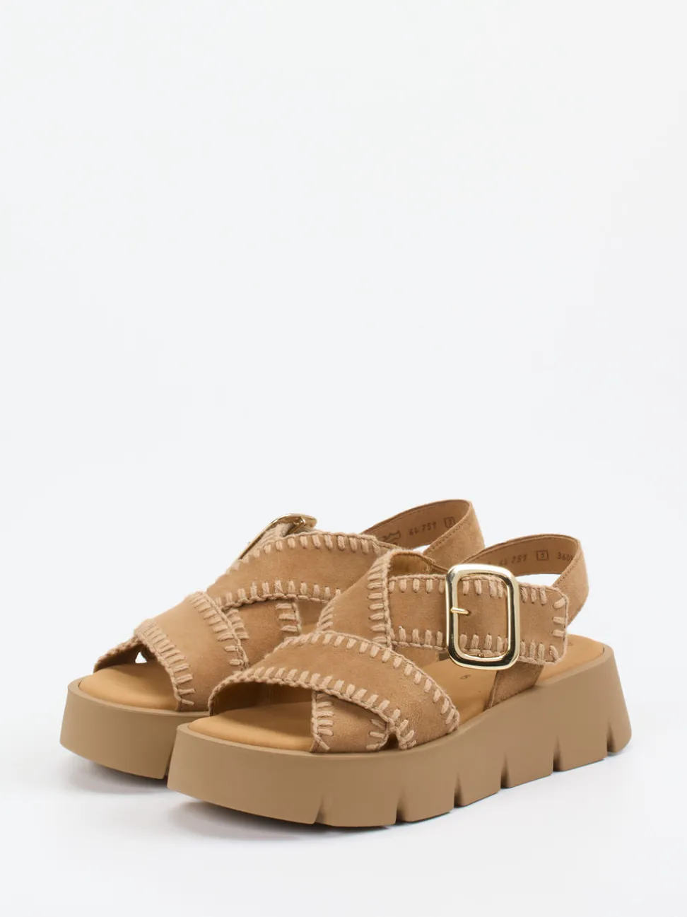 Gabor – Plateau-Sandalen aus Veloursleder sandfarben