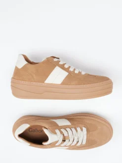 Gabor – Plateau-Sneaker aus Veloursleder karamellbraun