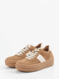 Gabor – Plateau-Sneaker aus Veloursleder karamellbraun
