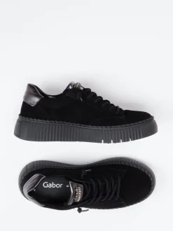 Gabor – Plateau-Sneaker aus Veloursleder Schwarz