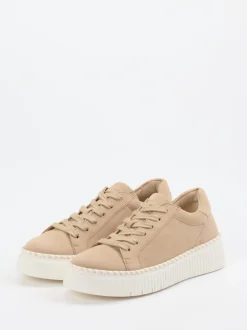 Gabor – Plateau-Sneaker aus Veloursleder beigebraun