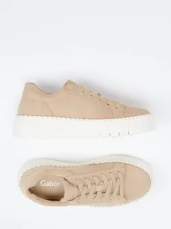 Gabor – Plateau-Sneaker aus Veloursleder beigebraun