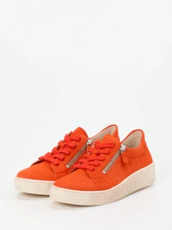 Gabor – Plateau-Sneaker aus Veloursleder Orangerot