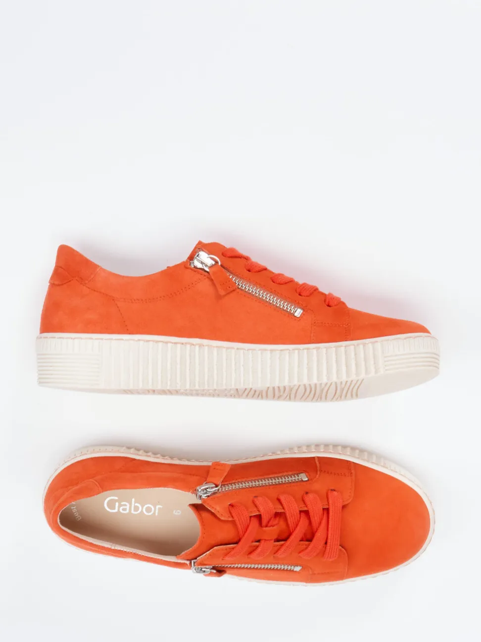 Gabor – Plateau-Sneaker aus Veloursleder Orangerot