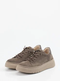 Gabor – Plateau-Sneaker aus Veloursleder Taupe