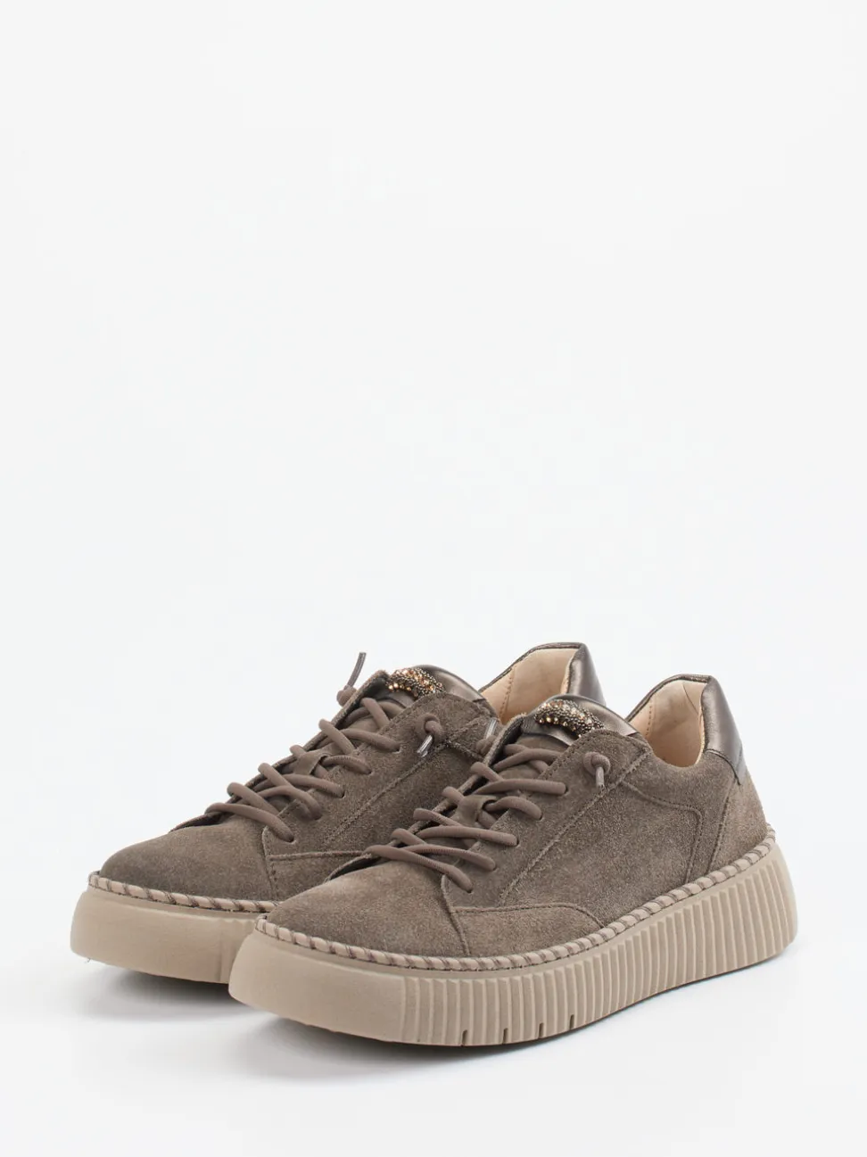Gabor – Plateau-Sneaker aus Veloursleder Taupe