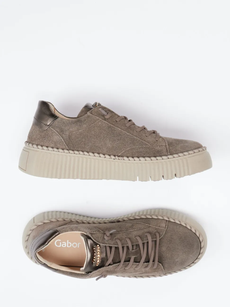 Gabor – Plateau-Sneaker aus Veloursleder Taupe