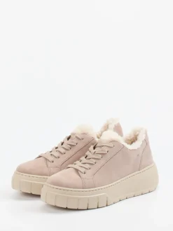 Gabor – Plateau-Sneaker aus Veloursleder Sandbeige