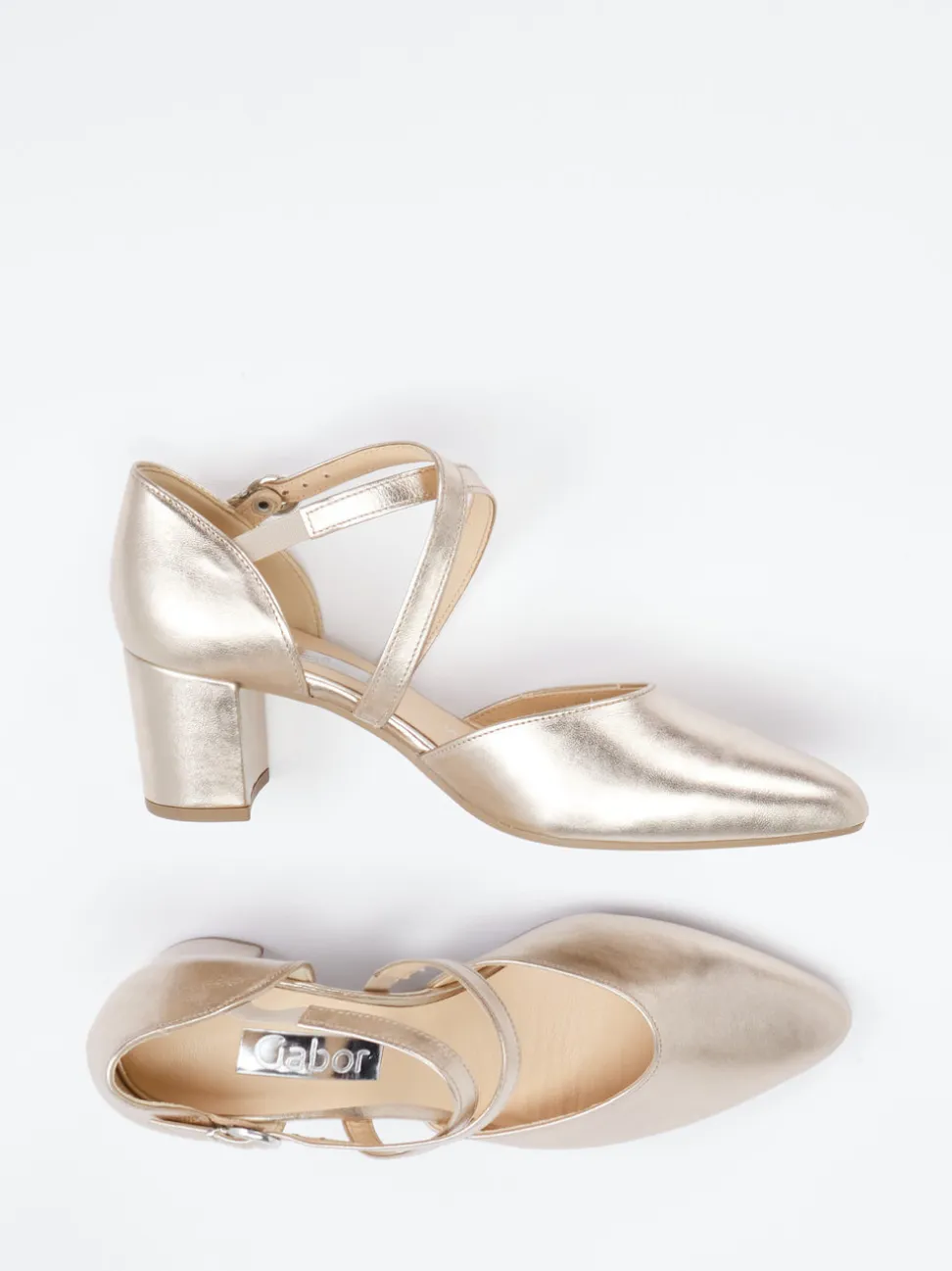 Gabor – Riemchenpumps aus Metallicleder goldfarben