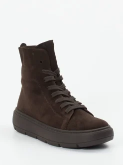 Gabor – Schnürboots aus Veloursleder Dunkelbraun