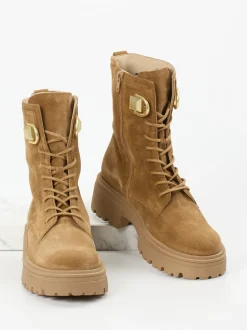 Gabor – Schnürboots aus Veloursleder camelbraun