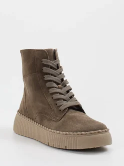 Gabor – Schnürboots aus Veloursleder in Taupe