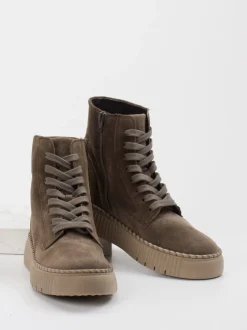 Gabor – Schnürboots aus Veloursleder in Taupe