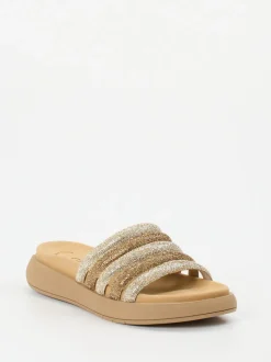 Gabor – Slides aus Metallicleder in Goldbeige