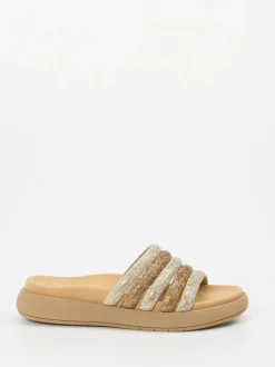 Gabor – Slides aus Metallicleder in Goldbeige