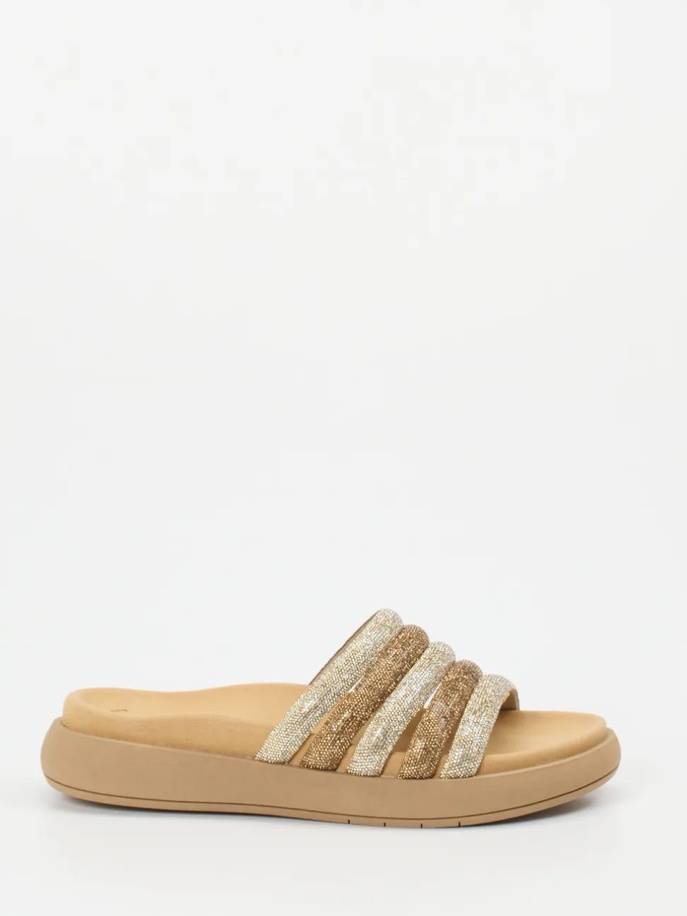Gabor – Slides aus Metallicleder in Goldbeige