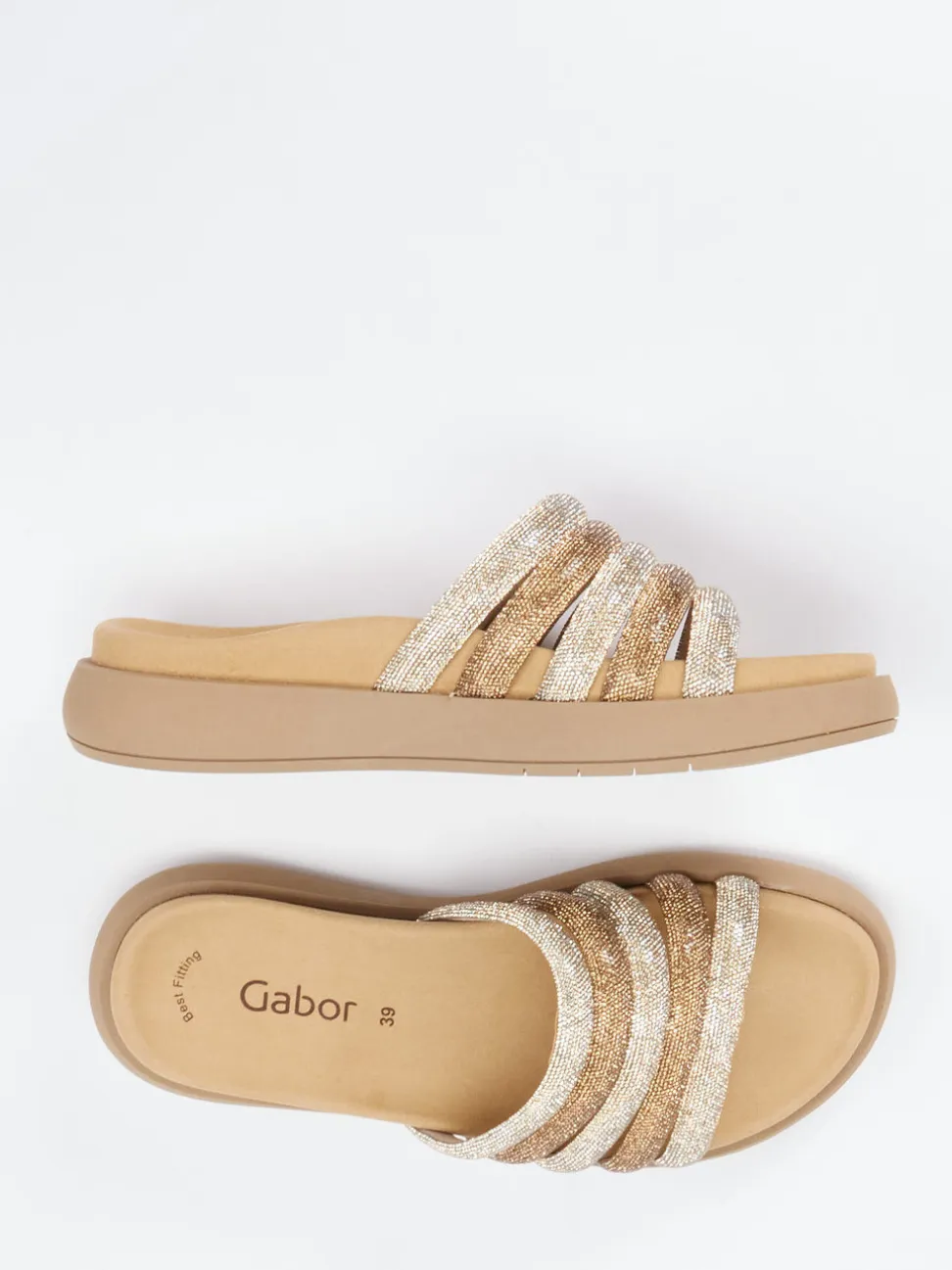 Gabor – Slides aus Metallicleder in Goldbeige