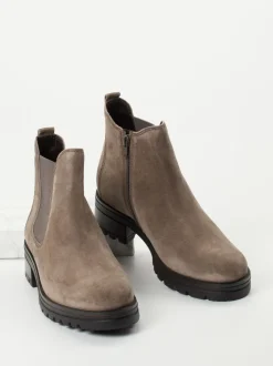 Gabor Comfort – Chelsea-Stiefelette aus Veloursleder Taupe