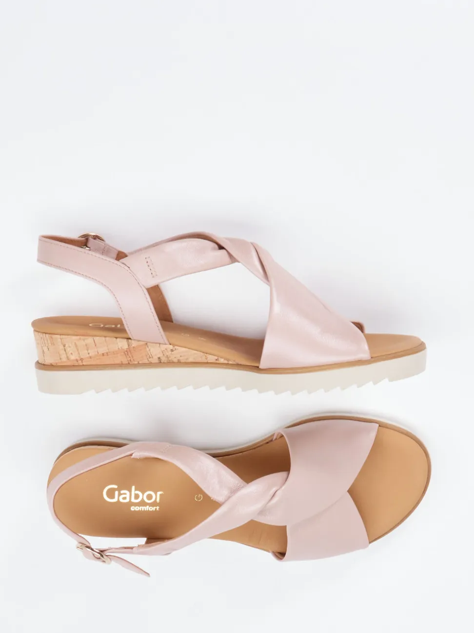 Gabor Comfort – Keilsandaletten aus Metallicleder altrosa