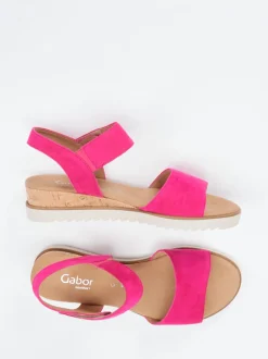 Gabor Comfort – Keilsandalette aus Veloursleder pink
