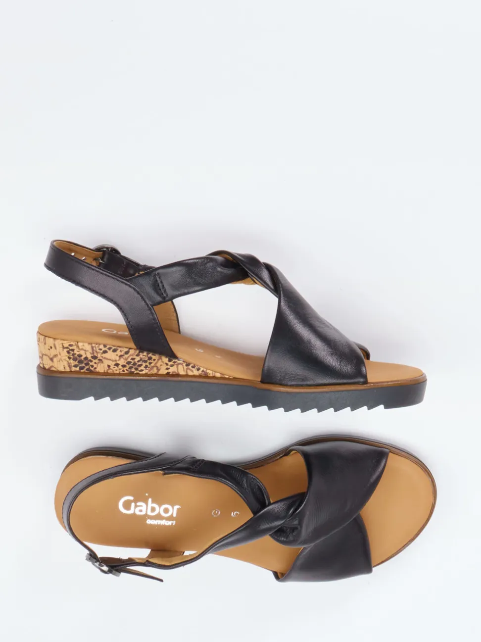 Gabor Comfort – Keilsandalette aus Kalbleder Schwarz