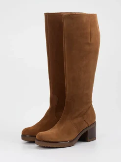 Gabor Comfort – Kniestiefel aus Veloursleder cognac
