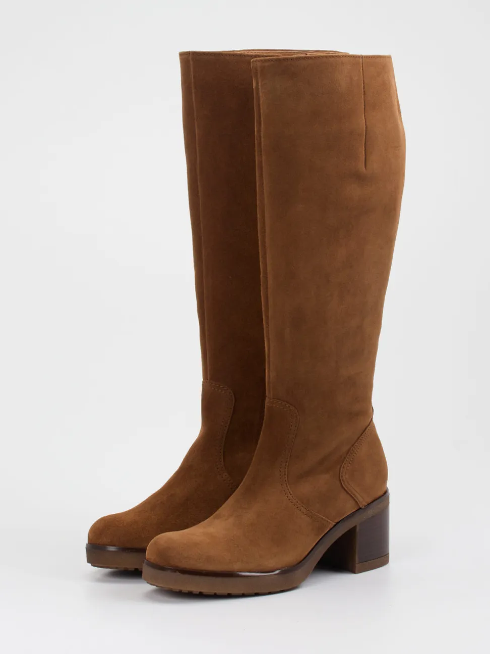 Gabor Comfort – Kniestiefel aus Veloursleder cognac