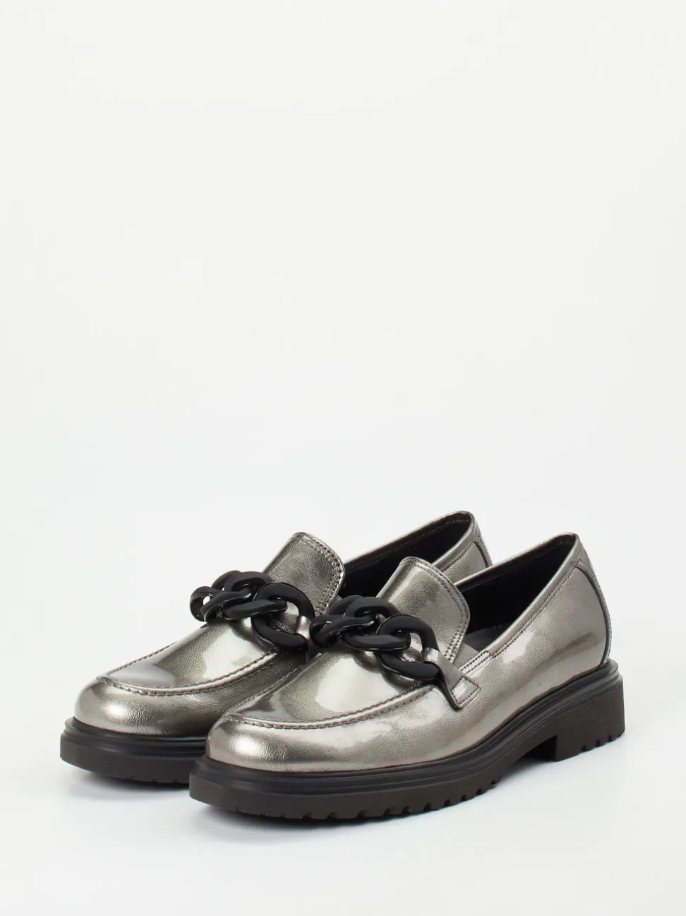 Gabor Comfort – Loafer aus Lackleder in Metallicgrau