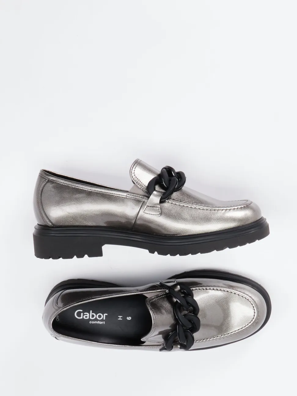 Gabor Comfort – Loafer aus Lackleder in Metallicgrau