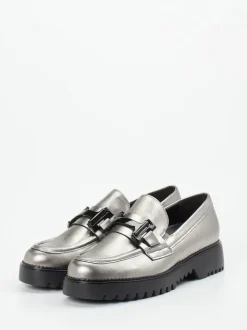 Gabor Comfort – Loafer aus Metallicleder silbergrau