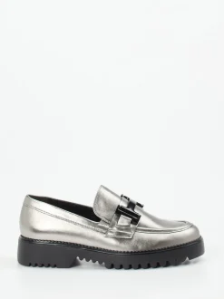 Gabor Comfort – Loafer aus Metallicleder silbergrau