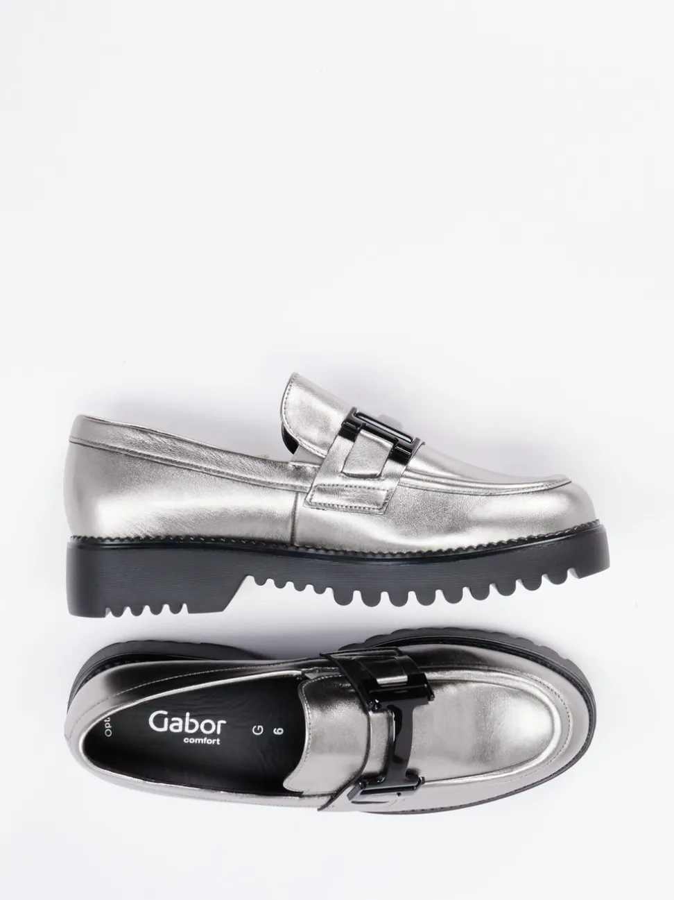 Gabor Comfort – Loafer aus Metallicleder silbergrau