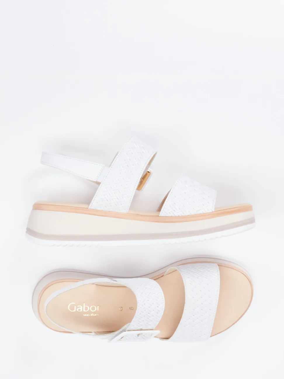 Gabor Comfort – Plateau-Sandale aus Flechtleder Offwhite