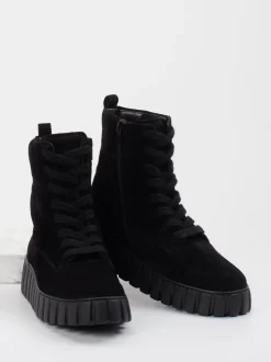 Gabor Comfort – Schnürboots aus Veloursleder schwarz