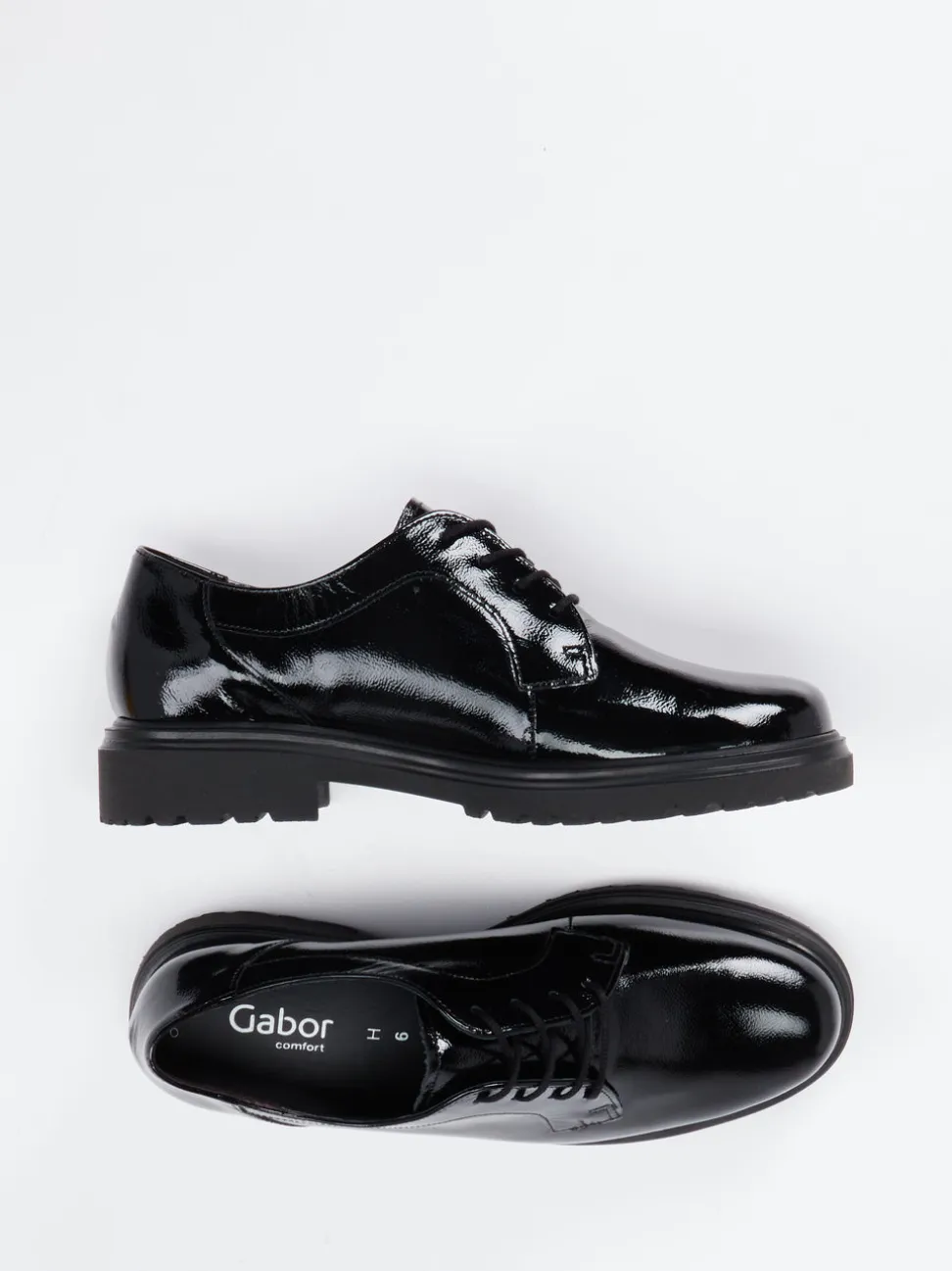 Gabor Comfort – Schnürschuh aus Lackleder schwarz