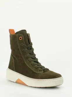 Gabor Comfort – Schnürstiefelette aus Veloursleder Olivgrün