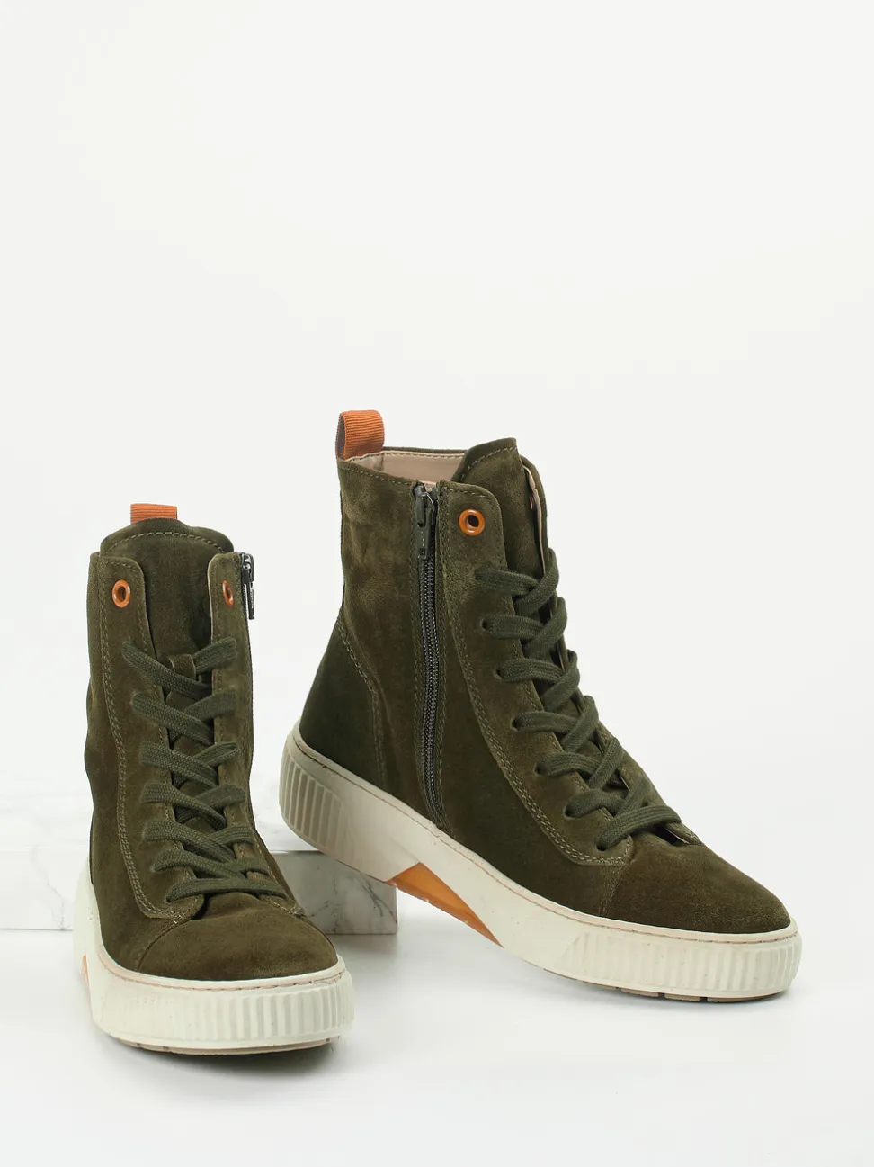 Gabor Comfort – Schnürstiefelette aus Veloursleder Olivgrün